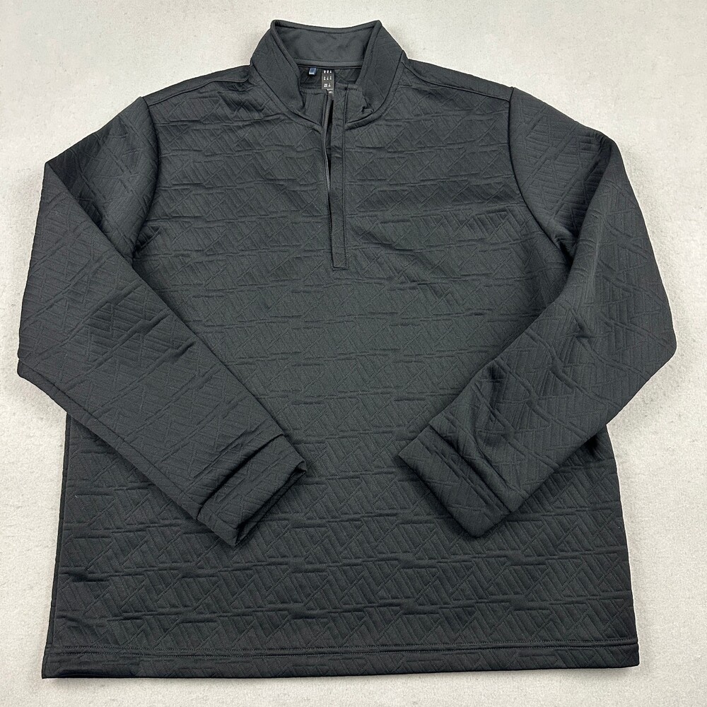 Adidas Jacket Men XL Black Solid 1/4 Zip Pullover Textured Quilted Windbreaker